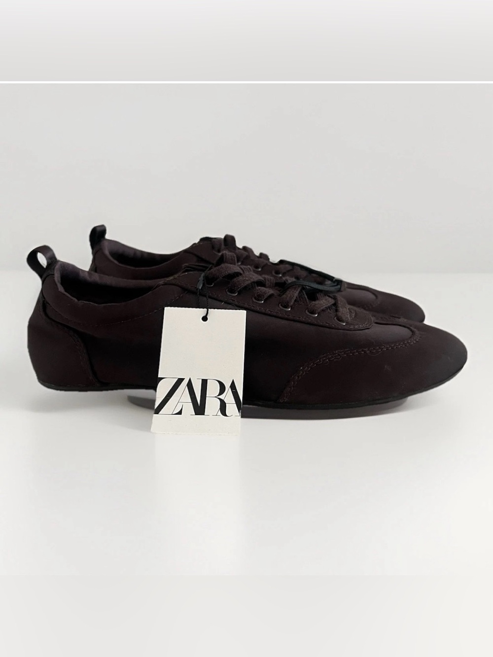 NWT ZARA Derby Satin Effect Lace up Sneakers Brown 9 40